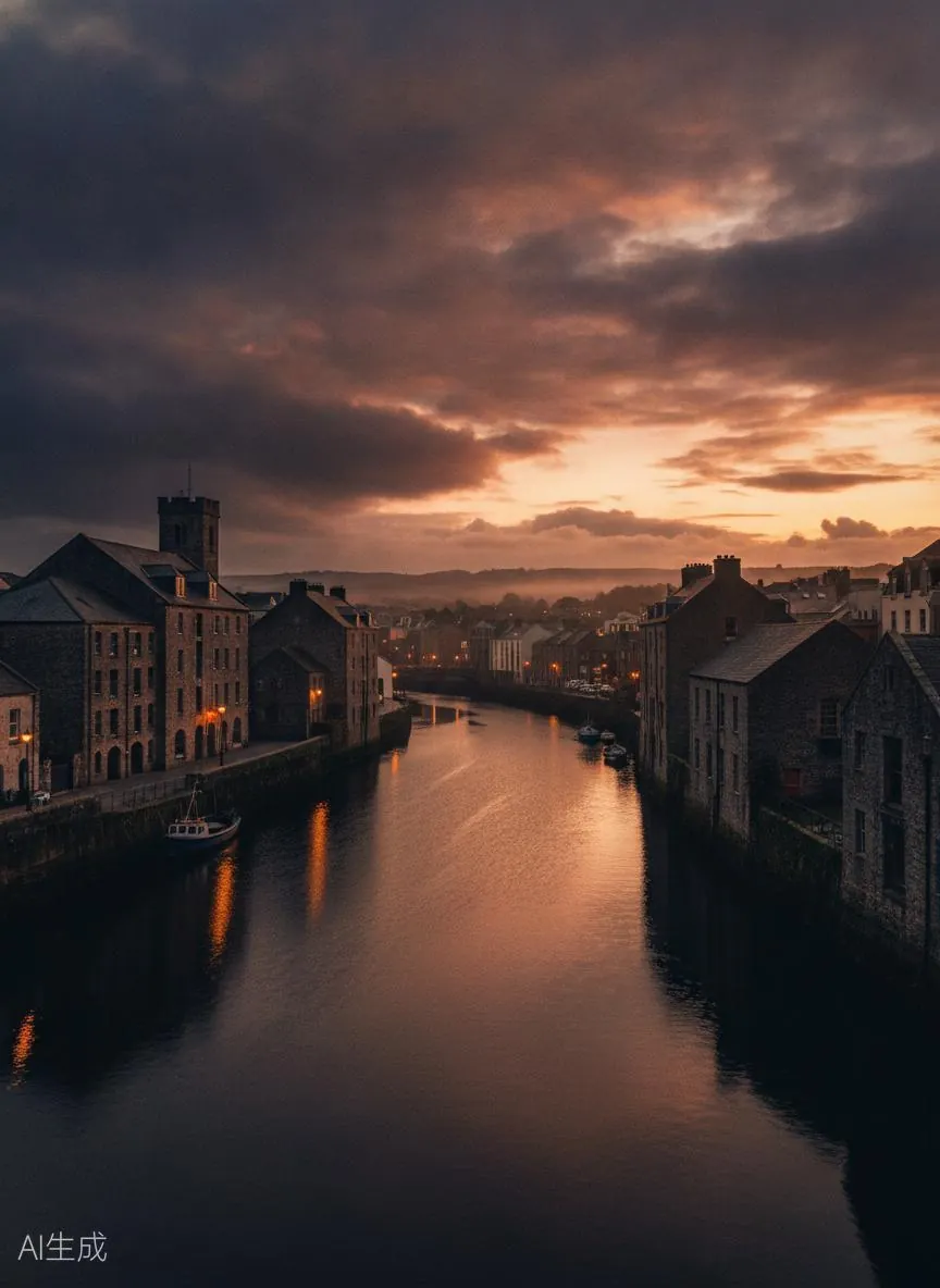 Cork city at dusk along the River Lee