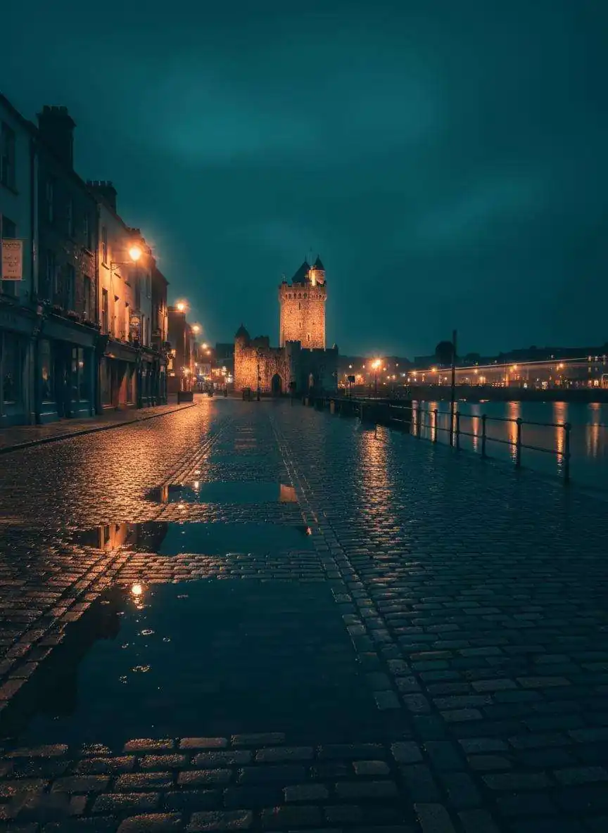 Waterford historic waterfront quays at night